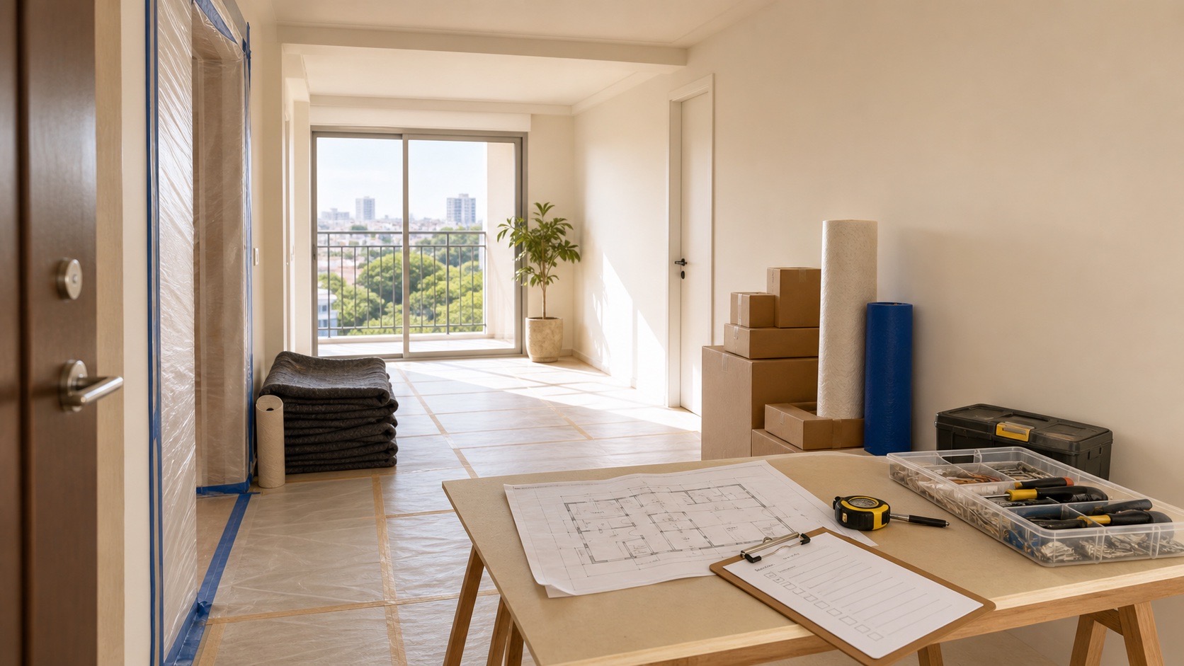 Apartamento preparado e protegido antes do início da reforma