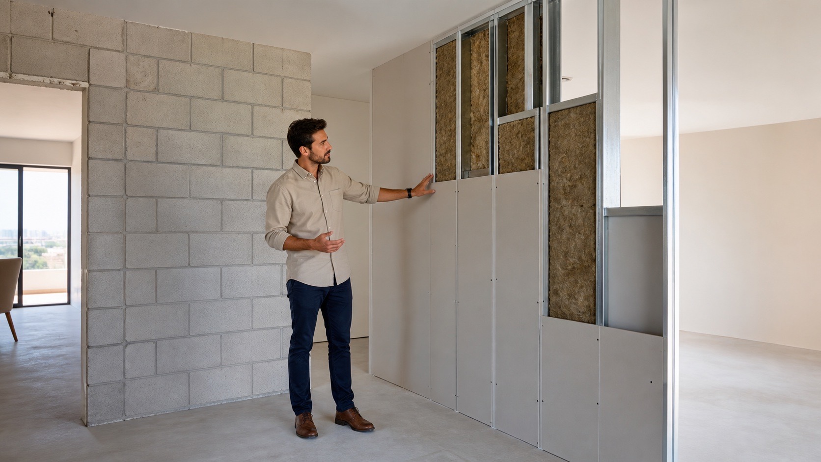 Comparação técnica entre parede de drywall e parede de alvenaria